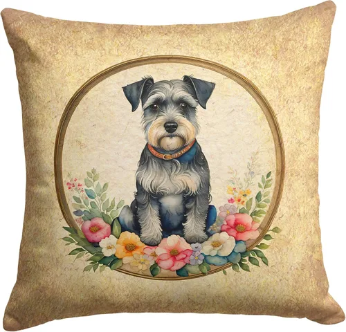 Miniatura 131 de Caroline's Treasures DAC2072PW1414 Affenpinscher and Flowers - Almohada decorativa de tela, lavable a máquina, para interiores y exteriores