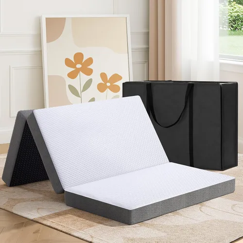 Miniatura 8 de MASVIS Colchón Trifold, Colchón Plegable de Espuma Viscoelástica de 4 Pulgadas con Funda Lavable, Cama de Piso Tri-Plegable para Acampar, Twin XL