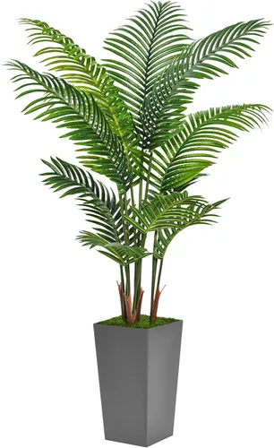 Miniatura 11 de ASTIDY Palmera artificial de 5 pies, árbol falso con maceta alta negra, planta de suelo de areca tropical sintética en maceta, planta de seda Negro