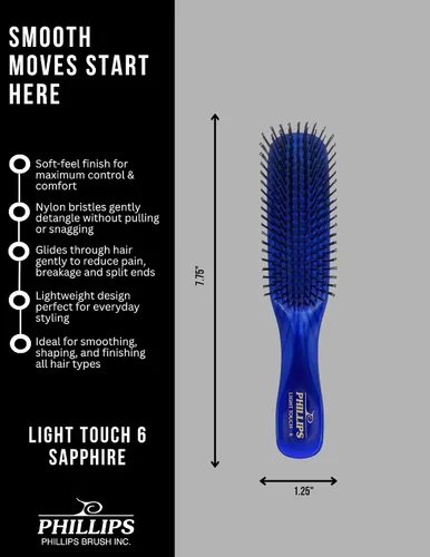 Miniatura 5 de Phillips Brush Sapphire Blue Light Touch 6 - Cepillo para el cabello, parte de la colección de gemas (zafiro)