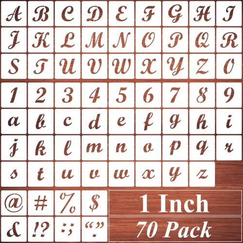 Miniatura 13 de Plantillas de letras del alfabeto de 2 pulgadas para pintar, paquete de 70 plantillas de letras y números con letreros para pintar sobre madera