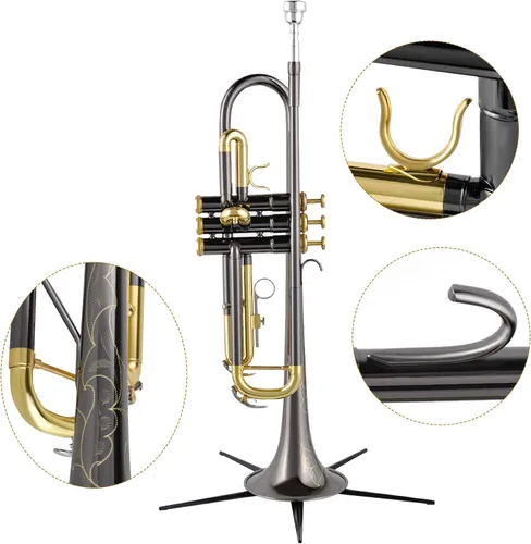 Miniatura 5 de EASTROCK Bb Trumpet Juego de trompeta estándar con estuche de transporte, guantes, boquilla 7C, kit de limpieza, varilla de afinación, níquel negro