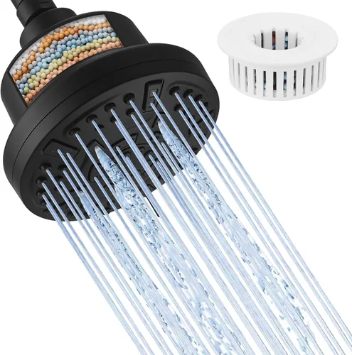 Cabezal de ducha filtrado negro mate, alta presión, 7 modos, con filtro para agua dura, repuesto ajustable, elimina cloro y sustancias nocivas, ABS