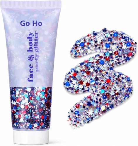 Miniatura 23 de Go Ho Brillantina azul para rostro y cuerpo, pintura facial azul de Halloween, gel brillante de sirena, lentejuelas gruesas holográficas para ojos