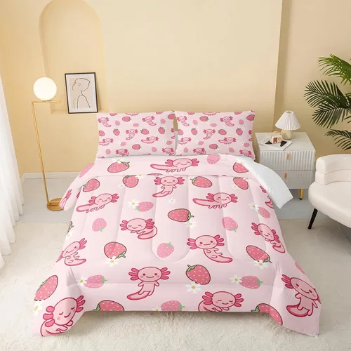 Miniatura 48 de QOOMO Juego de edredón de 3 piezas con diseño de mariposa de dibujos animados, tamaño individual, bonito juego de ropa de cama con lazo