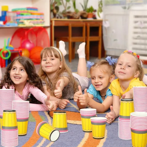 Miniatura 6 de Whaline 50 vasos de papel para el regreso a la escuela, 9 onzas, diseño de lápiz amarillo, tazas desechables para café, té, aperitivos, aula, primer