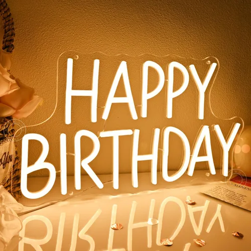 Miniatura 5 de SYLHOME Letrero de luz LED de neón con texto en inglés «Happy Birthday» para fiesta de cumpleaños, dormitorio, decoración de pared, pancarta, bar