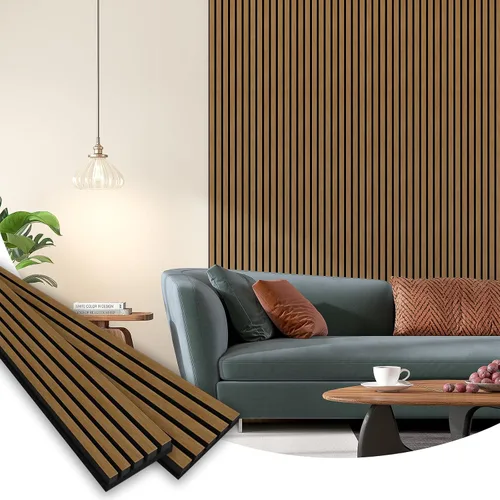 Miniatura 17 de Paneles acústicos de listones de madera, 94" x 23.6" cada panel de pared de listones de madera insonorizado - roble blanco, paquete de 2