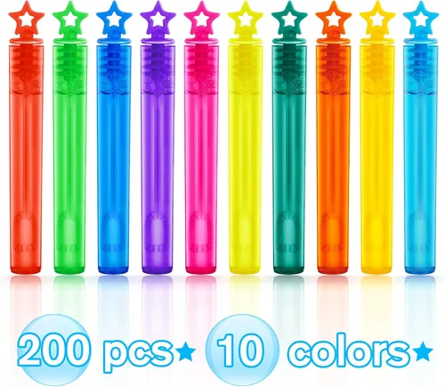 Miniatura 2 de Varita de burbujas, 200 piezas de mini varitas de burbujas a granel en 10 colores, regalos de fiesta de burbujas a granel para niños, juguetes