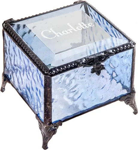 Regalo personalizado para mujeres y niñas, caja de cristal azul grabada, organizador de almacenamiento de joyas, recuerdo, decoración vintage, caja