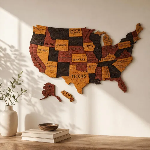 Miniatura 9 de Mapa de madera de EE. UU. lugares visitados - Mapa de madera de Estados Unidos con pines - Arte de pared decorativo 3D de rastreador de viajes