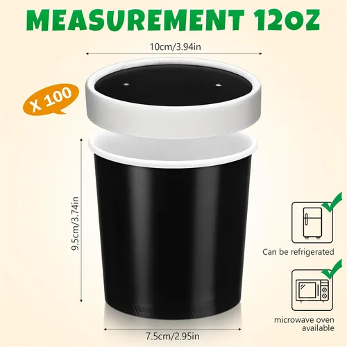 Miniatura 2 de Irenare 100 vasos de papel para helado de 12 onzas con tapas, cuencos desechables para postres, recipientes de sopa caliente, recipientes de papel