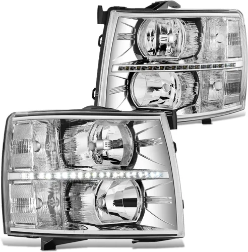 Miniatura 8 de DNA MOTORING HL-HPL-CSIL07-G2-CH-AM - Faro delantero de doble proyector LED DRL compatible con Chevy Silverado 2007-2014, cromo/ámbar