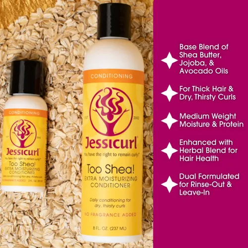 Miniatura 2 de Jessicurl, Too Shea! Acondicionador extra hidratante para cabello rizado, Island Fantasy, 8 onzas líquidas, acondicionador sin enjuague para cabello