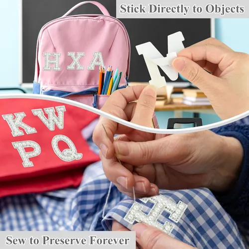 Miniatura 4 de Morcheiong 52 piezas de parches de letras de perlas con strass autoadhesivos A-Z, parches de letras de perlas para pegar en ropa, tela, mochila
