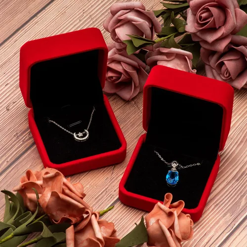 Miniatura 4 de Caja de regalo clásica de terciopelo para collar colgante (rojo y negro)