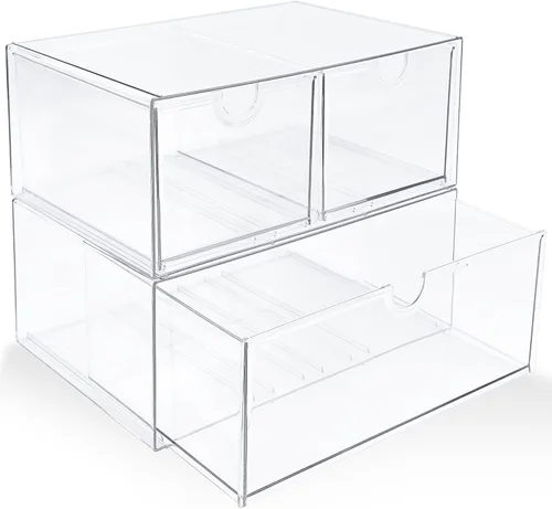 Miniatura 8 de Prsildan - Organizador de cajones acrílico para maquillaje con 3 cajones, almacenamiento transparente apilable para biberones, manualidades, joyas