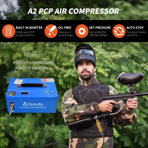 Miniatura 2 de TOAUTO - Compresor de aire A2 PCP, parada automática, portátil de 4500 Psi/30 Mpa, sin aceite/agua, compresor HPA de conector rápido de 8MM