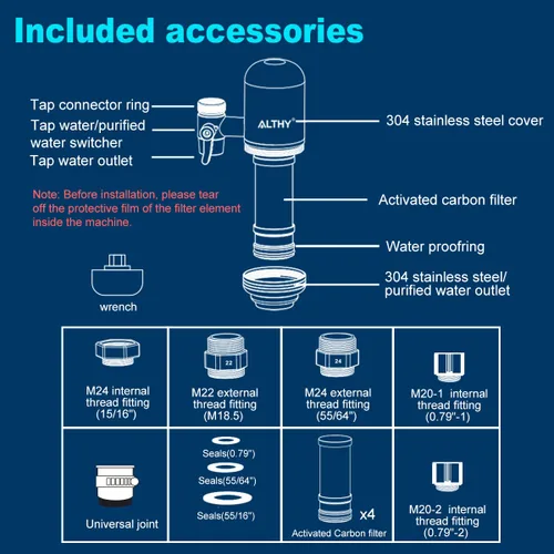 Miniatura 7 de ALTHY Sistema de filtración de agua de acero inoxidable, purificador de filtro de agua de 400 galones sin BPA para grifo de fregadero, certificado