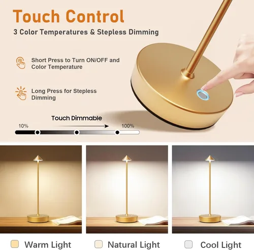 Miniatura 4 de Juego de 2 lámparas de mesa recargables inalámbricas, lámpara de escritorio LED de 6000mAh operada con baterías, lámpara de mesa portátil atenuable