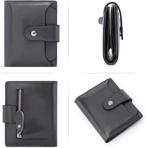 Miniatura 4 de BOSTANTEN - Billetera de cuero para mujer con bloqueo RFID, pequeña, con cremallera, de bolsillo, para tarjetas, con ventana para documento