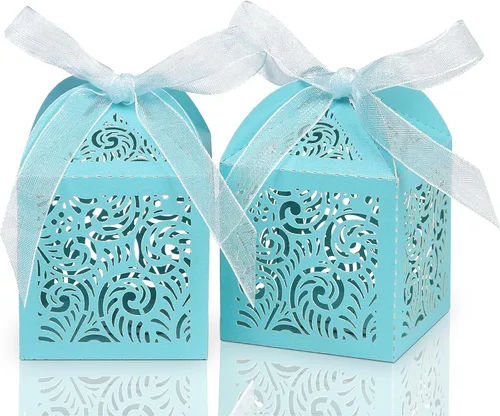 Miniatura 12 de COTOPHER 60 cajas de recuerdo cortadas con láser, caja de regalo pequeña de 2 x 2 x 2.75 pulgadas para regalos, recuerdos de fiesta de boda