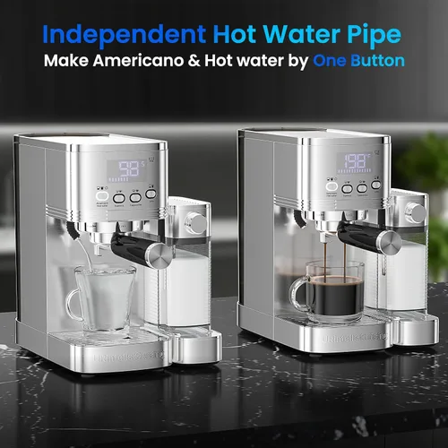 Miniatura 5 de Máquina de café expreso de 20 bares, temperatura y tiempo, pantalla LED, máquina de café espresso con espumador de leche automático ajustable sin