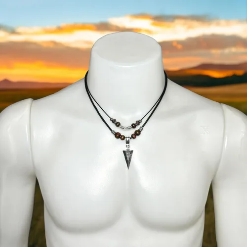 Miniatura 14 de Collar de doble capa con colgante de acero inoxidable para hombre, collar de cadena con colgante de punta de lanza fresca