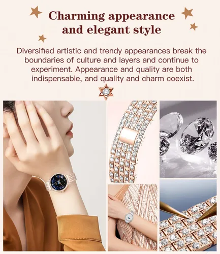 Miniatura 2 de Relojes inteligentes para mujer con llamadas Bluetooth de diamantes, reloj inteligente con pantalla HD de 1.27 pulgadas, rastreador de actividad