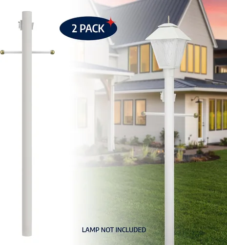 Miniatura 2 de Solus Poste de lámpara de entierro directo de 7 pies, poste de luz de aluminio para exteriores con brazo cruzado decorativo, sensor de atardecer a