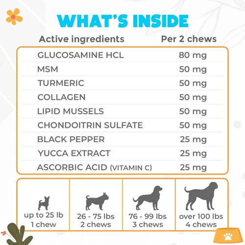 Miniatura 6 de Glucosamina HCL y suplemento de cadera y articulaciones para perros – 150 piezas – Masticables de cadera y articulaciones para perros – Fórmula