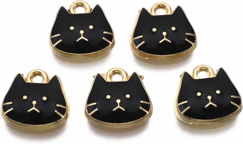 Miniatura 6 de KitBeads 20 dijes esmaltados de gato negro mini cabeza de animal gatito mascota encanto para hacer joyas, pulseras collar a granel