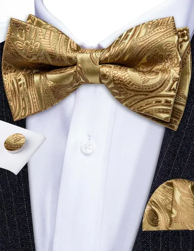 Miniatura 49 de Barry.Wang Conjunto de chaleco de pajarita para hombre, chaleco con cuello en V de seda jacquard de cachemira, gemelos de pañuelo formal/ocio, boda