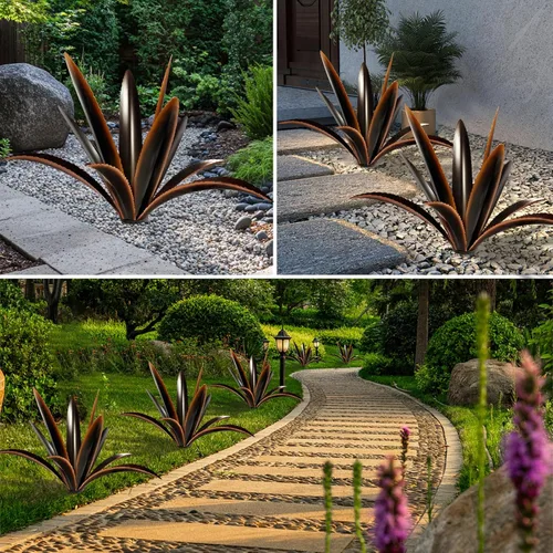Miniatura 5 de TOMBABY Agave de Metal Agrandado Engrosado Resistente al Viento Arte de Jardín Escultura de Jardín Campestre Estatua Decoración Exterior Planta