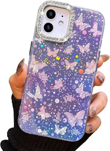 Miniatura 105 de I-MGAE-IN-AR Funda compacta para iPhone 11, diseño de mariposa, marco de protección de lente de cámara con diamante 3D, bonitas fundas protectoras