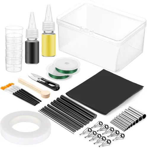 Gejoy Kit de reparación de caña de pescar con varillas de fibra de carbono de 10 tamaños, kit de reparación de caña de pescar, kit de construcción