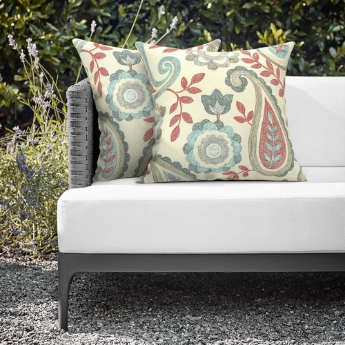 Miniatura 340 de Juego de 2 almohadas para exteriores de 16 x 16 pulgadas, repelentes al agua con interiores, para muebles de patio, hogar, jardín, geometría bohemia