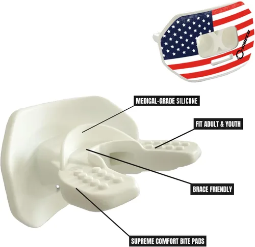 Miniatura 4 de O Shield Protector bucal con diseño de vórtice de fútbol americano con diseño de flujo de aire, ajuste hermético para una mejor respiración