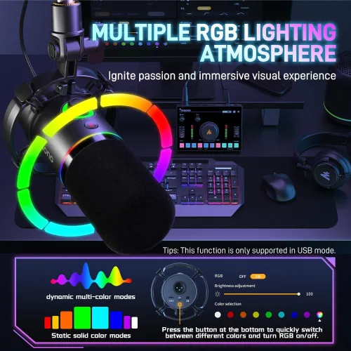 Miniatura 4 de MAONO Kit de micrófono dinámico XLR/USB, paquete de micrófono RGB para juegos para podcast Studio Streaming Grabación Vocal PD200X+BA20 Negro