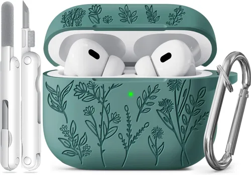Miniatura 25 de Funda para Airpods Pro 3 con tapa magnética, fundas grabadas con flores para Apple AirPods Pro de 3ª generación 2025, funda de silicona suave