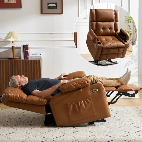 Miniatura 9 de Silla reclinable de elevación eléctrica de doble motor para personas mayores con masaje y calor, silla elevadora de gran tamaño con almacenamiento