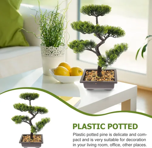 Miniatura 3 de Árbol de pino bonsái artificial, simulación de imitación de planta en maceta, exhibición de escritorio, adornos de maceta de árbol falso, planta