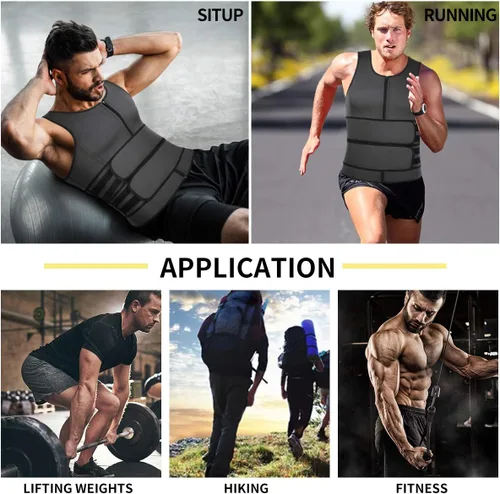 Miniatura 5 de SHAPERIN - Chaleco de neopreno para hombre, faja reductora efecto sauna, estilo camiseta sin mangas con zíper y dos cinturones Gris