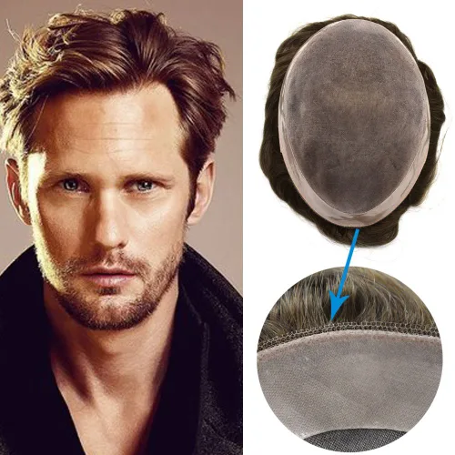 Miniatura 70 de Toupee para hombres sistemas de reemplazo de piezas de cabello humano real, duradero, fino, mono para hombre, tupé, sistema de cabello para hombre
