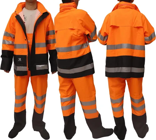 Miniatura 5 de RainRider Trajes de lluvia impermeables para hombres y mujeres, chaqueta reflectante de alta visibilidad, pantalones con peto, 3 piezas, ropa