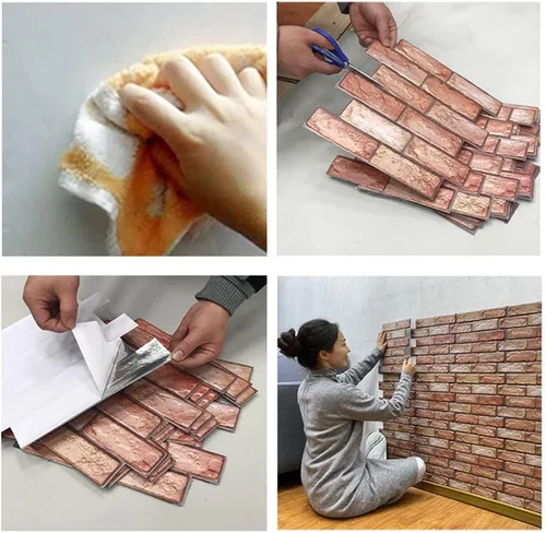 Miniatura 8 de Papel tapiz autoadhesivo 3D, papel de palo impreso antiguo de ladrillo sintético, papel tapiz para despegar y pegar, papel tapiz de ladrillo, papel