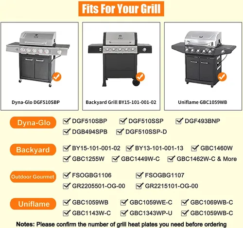 Miniatura 2 de Placa de calor de parrilla para piezas de parrilla Dyna-Glo DGF493BNP DGF510SBP DGF510SSP, cubiertas de quemador de porcelana para patio trasero