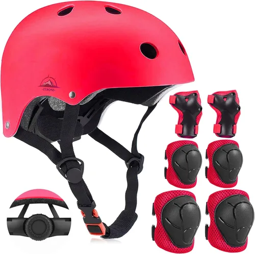 Miniatura 9 de Casco ajustable para niños con rodilleras, coderas y muñequeras - Cascos de bicicleta para niños pequeños de 3-5, 5-8, 8-14 años - Perfecto para Rosa