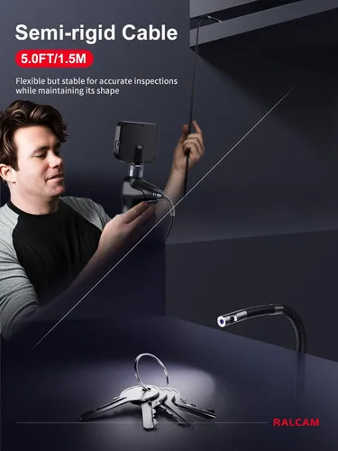 Miniatura 7 de Ralcam Boroscopio articulado de doble lente de 360°, cámara endoscopio HD de 4 vías de 5 pulgadas con zoom ligero 4X, cámara de inspección