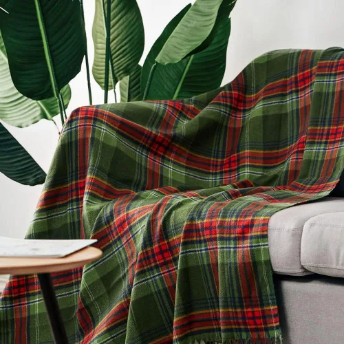 Miniatura 4 de LALIFIT - Manta de punto suave y esponjosa con diseño de cuadros verde y rojo, con flecos, ligera para decoración del hogar, 50 x 60 pulgadas